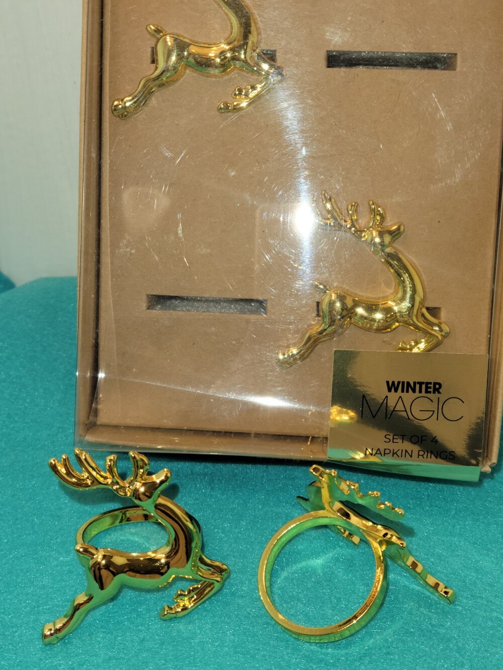 Gold Reindeer Napkin Rings - Set of 4